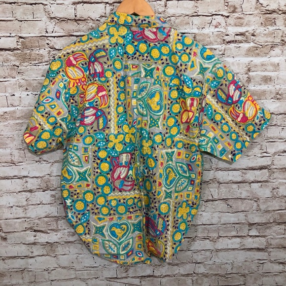 Vintage Geometric Floral Blouse Shirt Top Loud - Picture 4 of 6